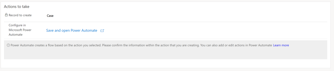 Screenshot of the Actions to take with action specified.