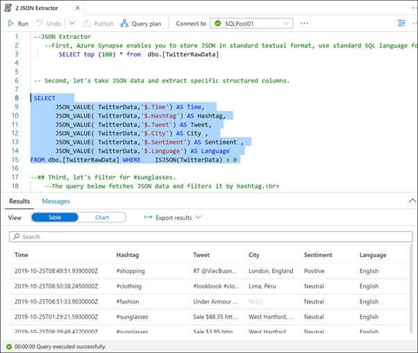 Select JSON data in Azure Synapse Studio