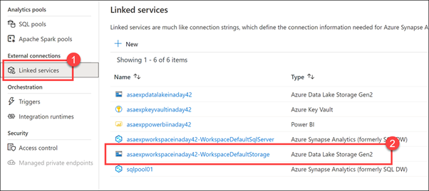 View linked services in Azure Synapse Studio