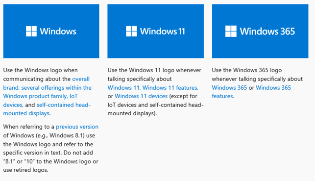 Windows, Windows 11, and Windows 365 logo use cases.