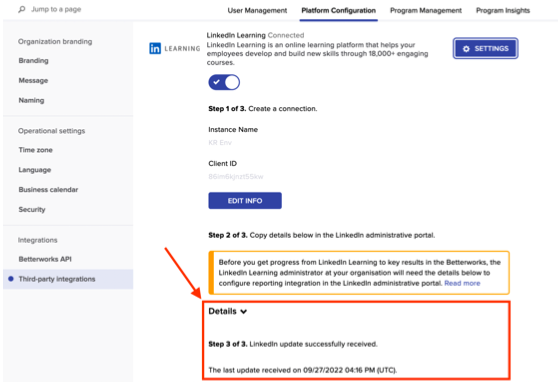 Last Update Received Message