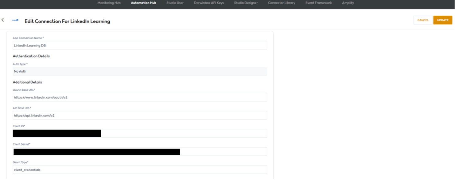 LinkedIn Learning application settings in Darwinbox