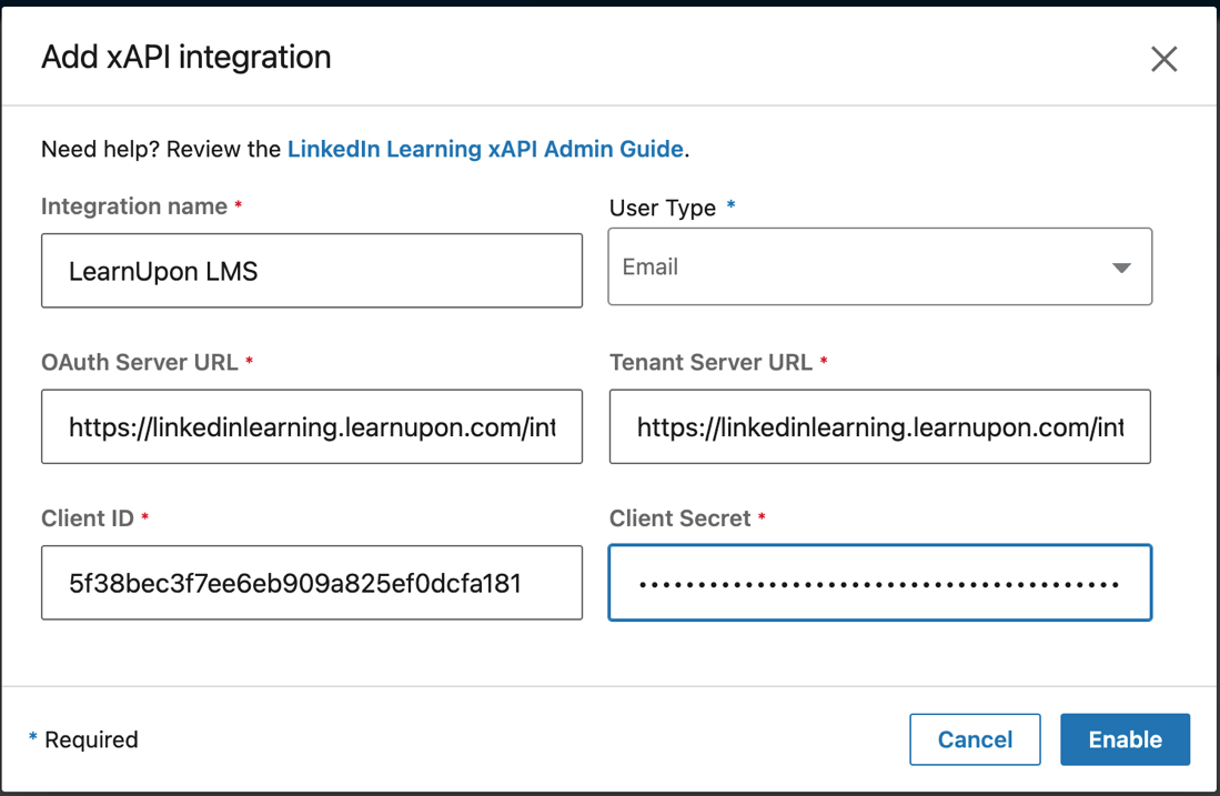 Enable xAPI integration