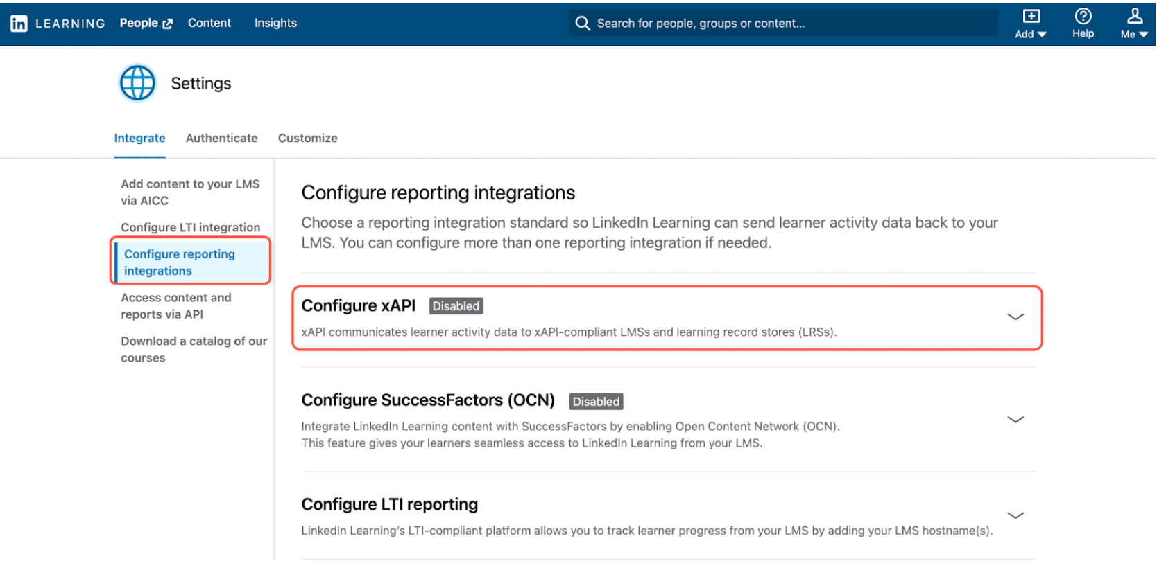xAPI configure screen