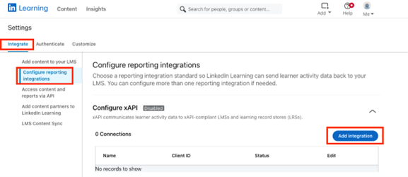 Add XAPI integration within LinkedIn Learning