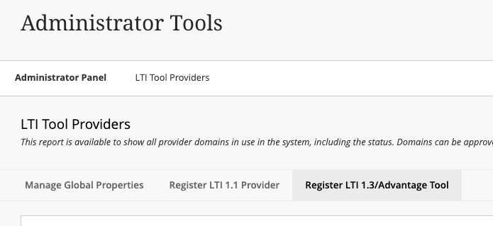 Register LTI 1.3 Advantage Tool