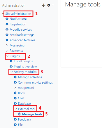 Manage Tools menu in Moodle