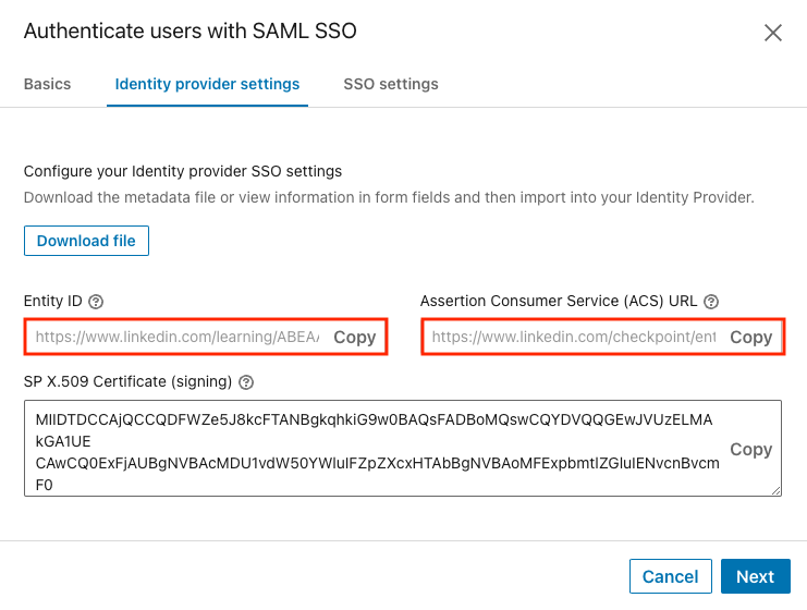 Copy IdP settings