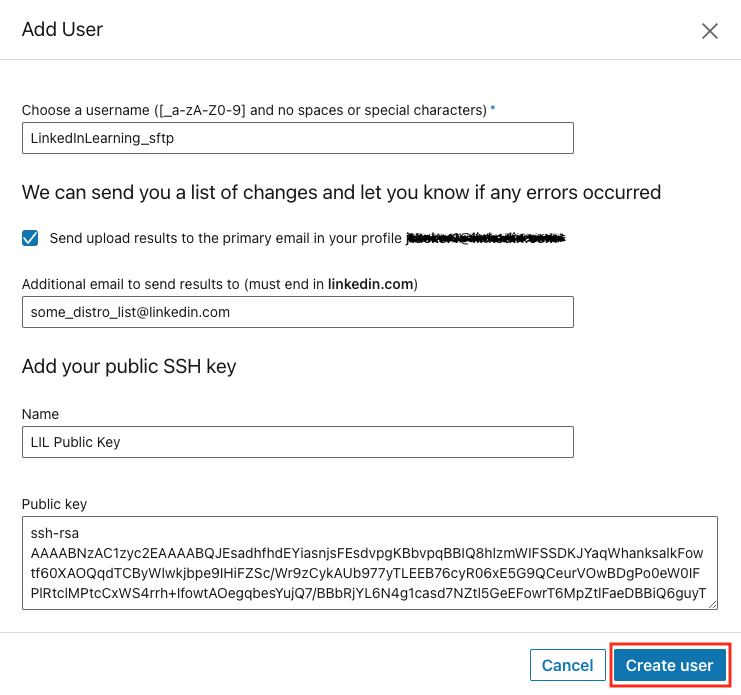 SFTP config panel