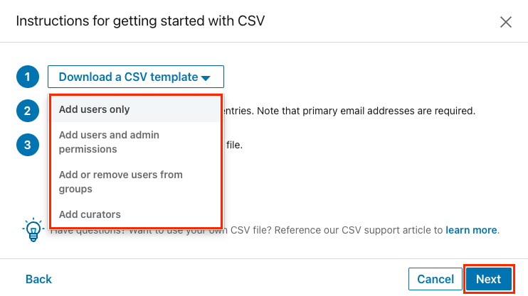 Download CSV template