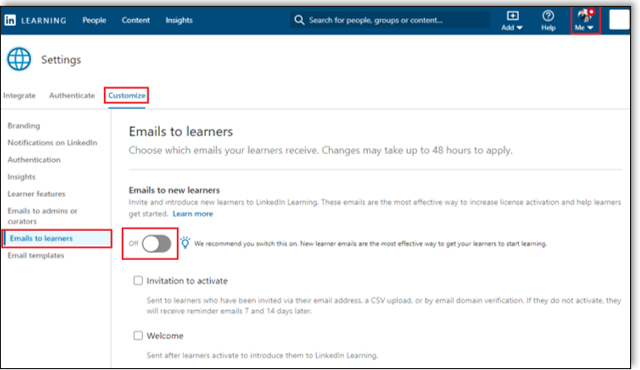 linkedin-learning-send-emails-to-new-learners-toggle