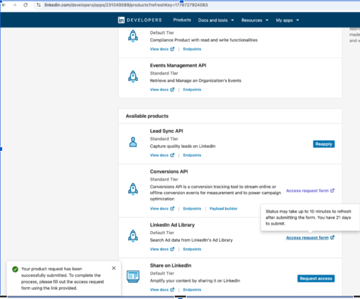 Reapply CTA on the Developer Portal Products page