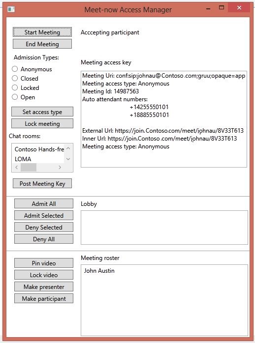 Meeting access manager with access key shown