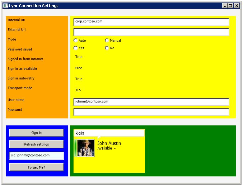 Sign in configuration dialog sample UI
