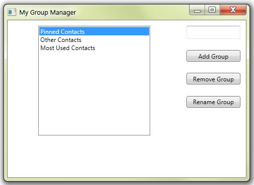A window that lets user add, remove, rename groups
