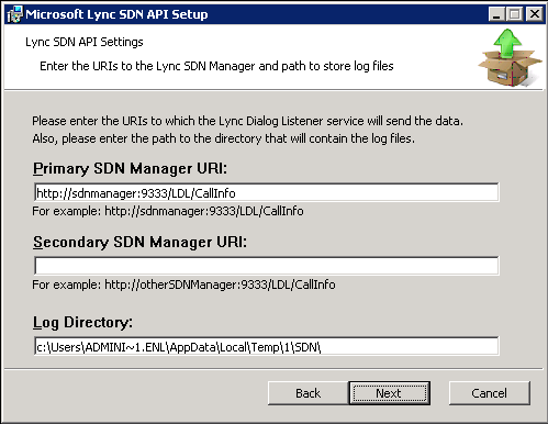 Install SDN API Settings