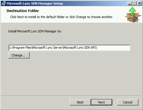 Lync SDN Manager destination folder dialog box