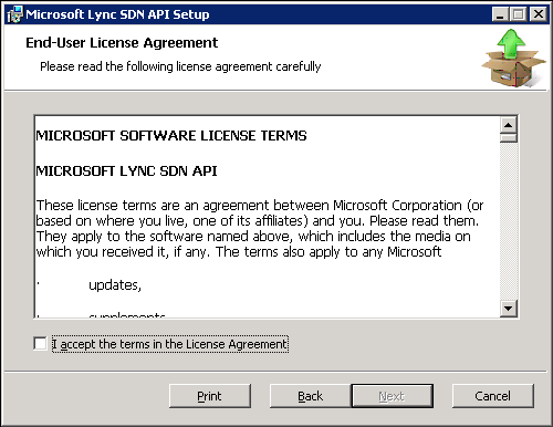 Lync SDN API Setup End User License Agreement
