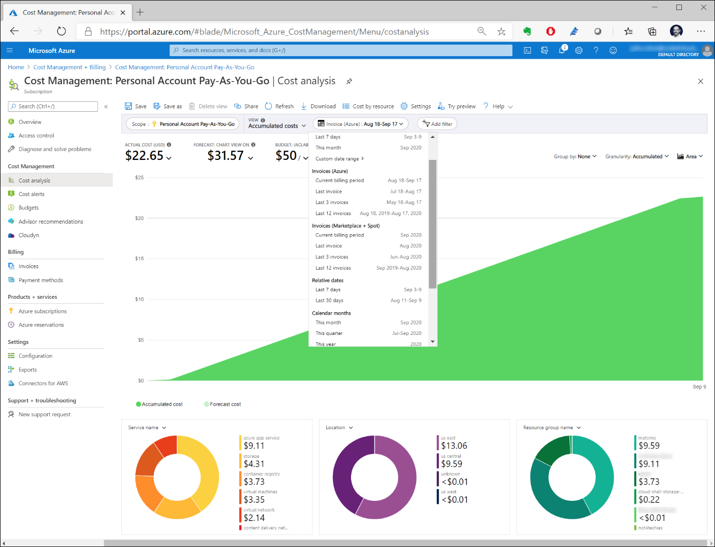 Use Microsoft Cost Management to gain insights on your purchased products.