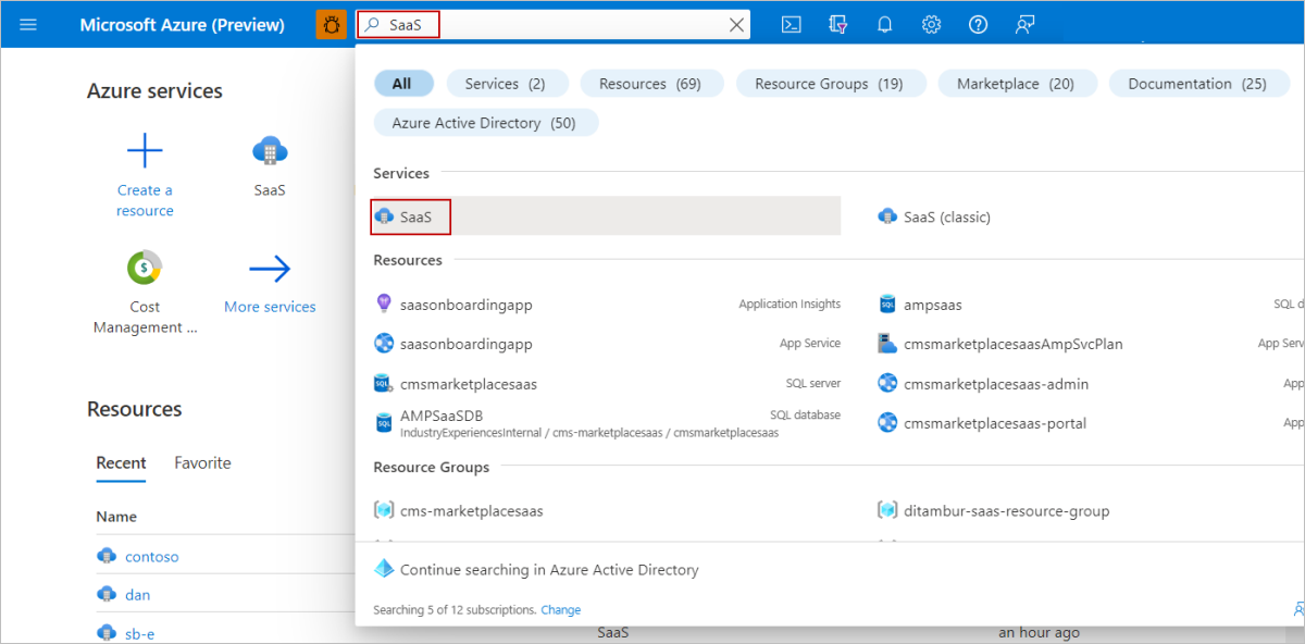 Find SaaS offering in Azure portal