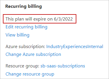 Screenshot showing the date the subscription will expire.