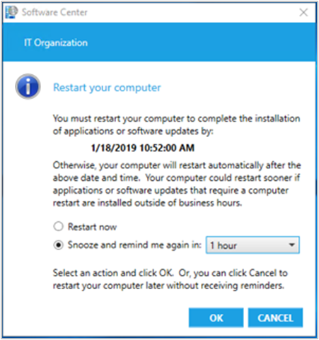 Dialog window to Restart your computer