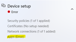 Autopilot enrollment status page, Device Setup error for Apps.