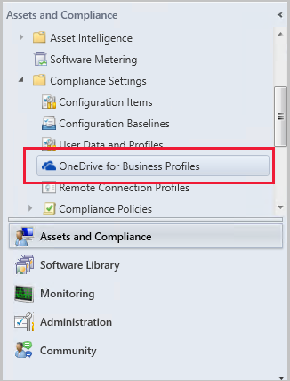 OneDrive for Business Profiles node