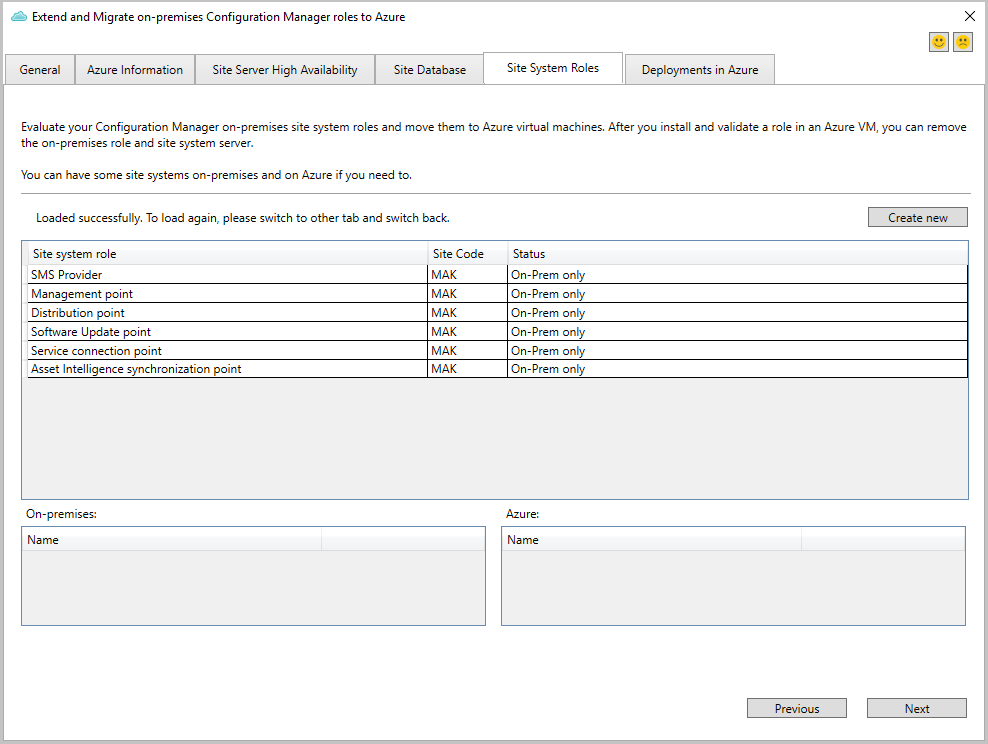 Site System Roles tab in the Extend and Migrate tool