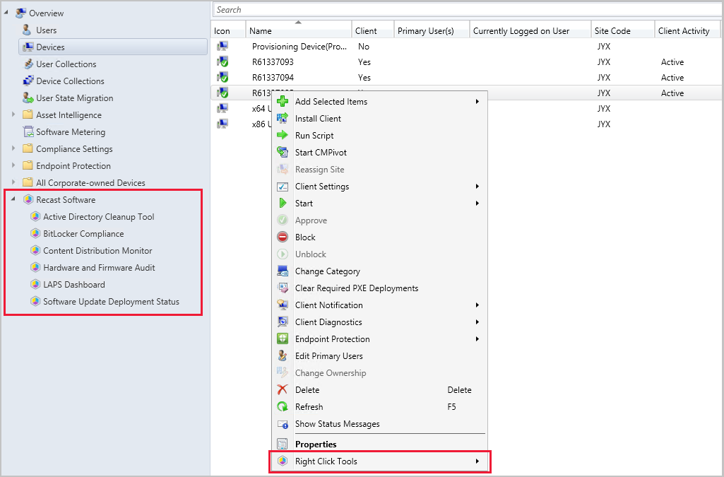 Right Click Tools extension in the Configuration Manager console