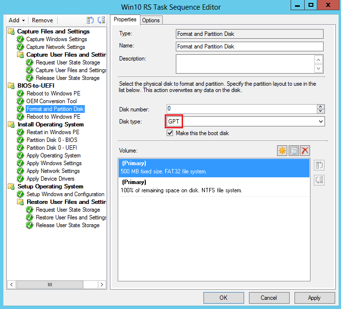 Format and partition disk step