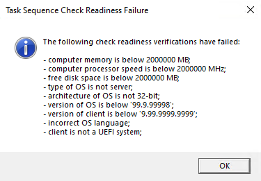Task sequence check readiness failure