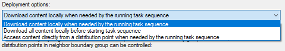 Deploy task sequence, three deployment options