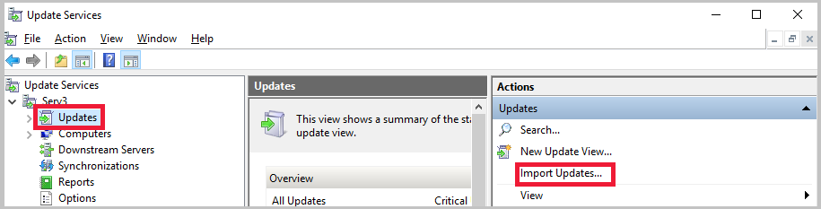 Select import updates in the WSUS console