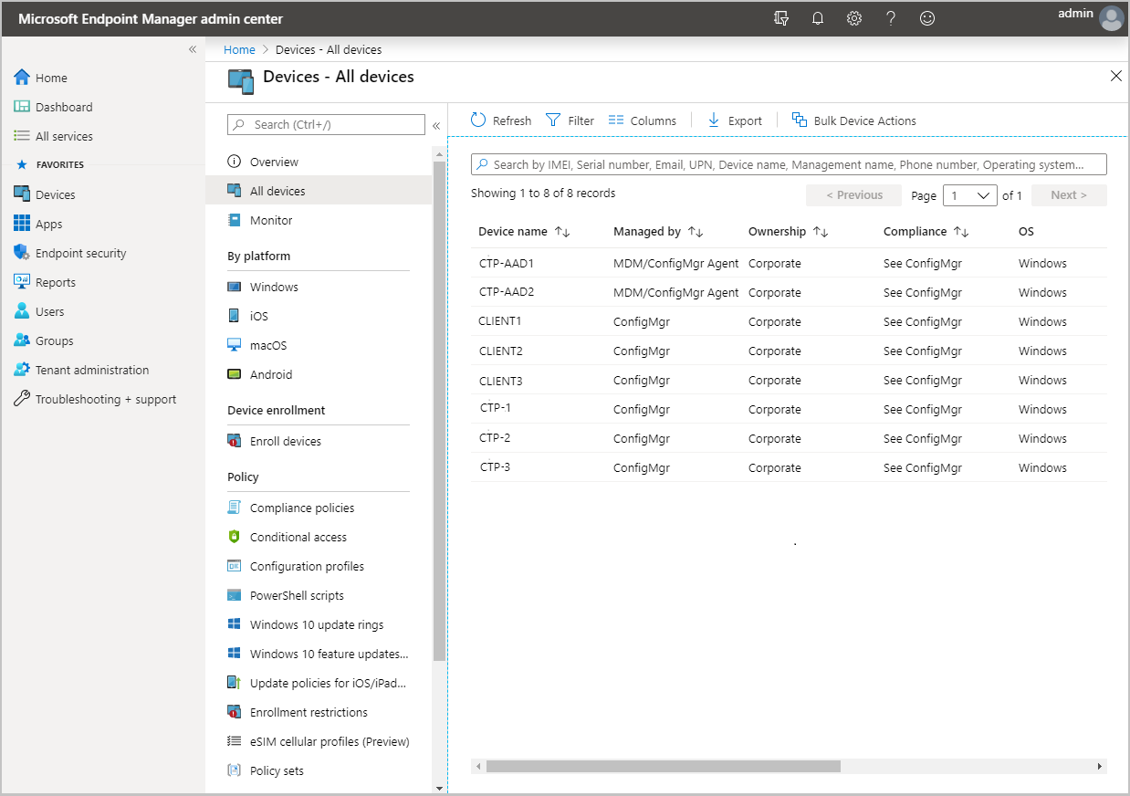 All devices in Microsoft Endpoint Manager admin center