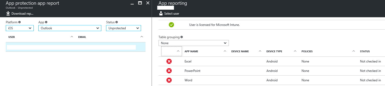 Screenshot of a user's App reporting pane, with details for three apps