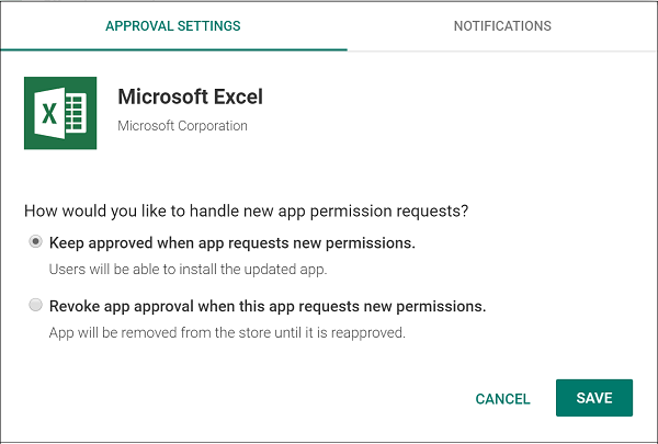 Options for handling new app permission requests