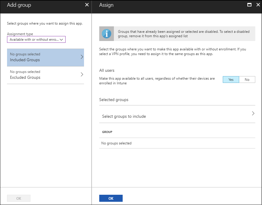Intune app assignments - Include groups