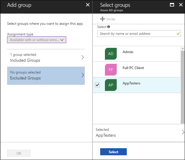 Intune app assignments - Exclude groups