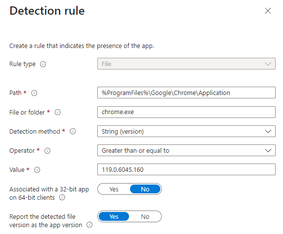 Screenshot of file detection rule.
