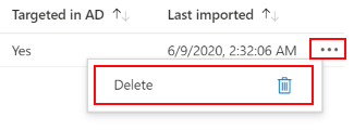 Screenshot that shows how to delete or remove the group policy object (GPO) you imported in the Group Policy analyzer in Microsoft Intune and Endpoint Manager admin center.