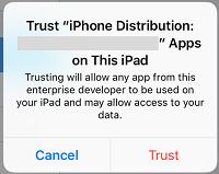 iOS device UI - Trust app message