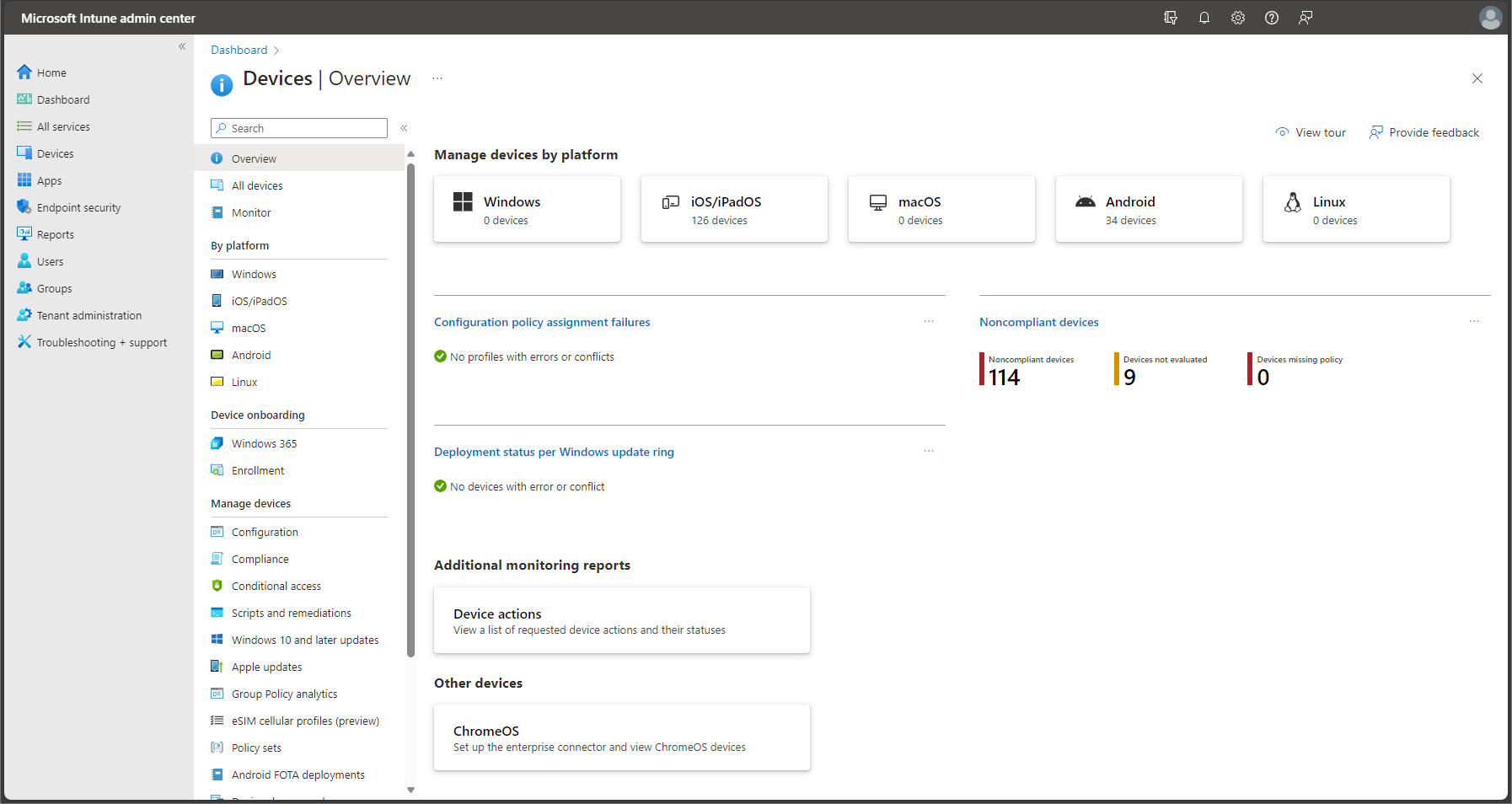 Screenshot of the Microsoft Endpoint Manager admin center - Devices