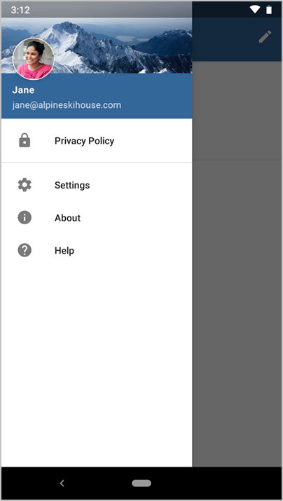 Screenshot of Microsoft Intune app, showing the side menu.