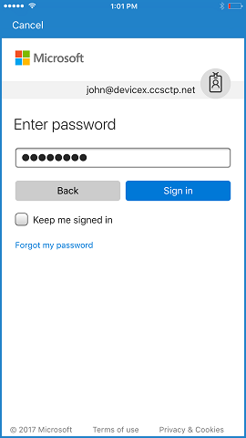 The user is prompted for their password after their email address has been accepted.