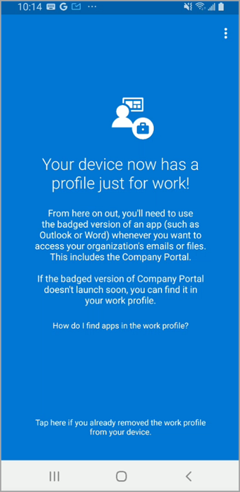 Example image of updated Company Portal work profile screen.