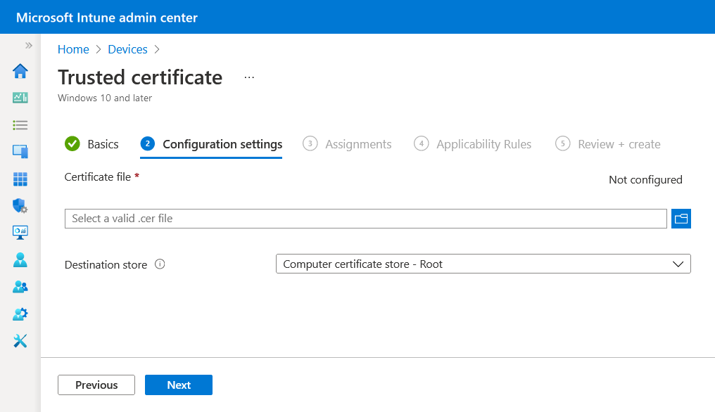 Create a profile and upload a trusted certificate