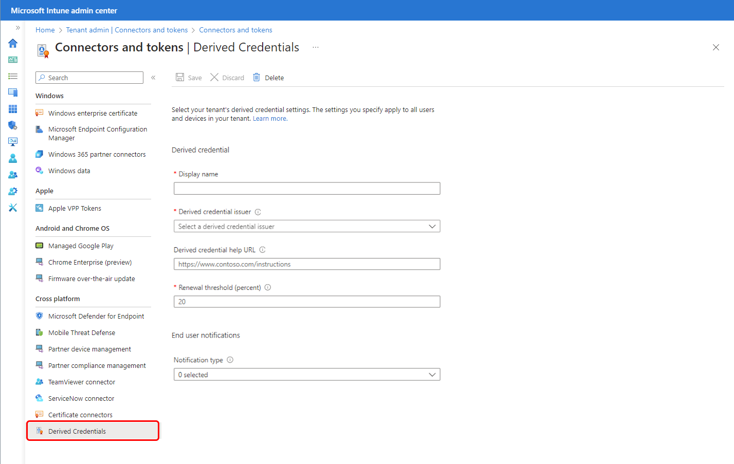 Configure derived credentials in the Microsoft Intune admin center