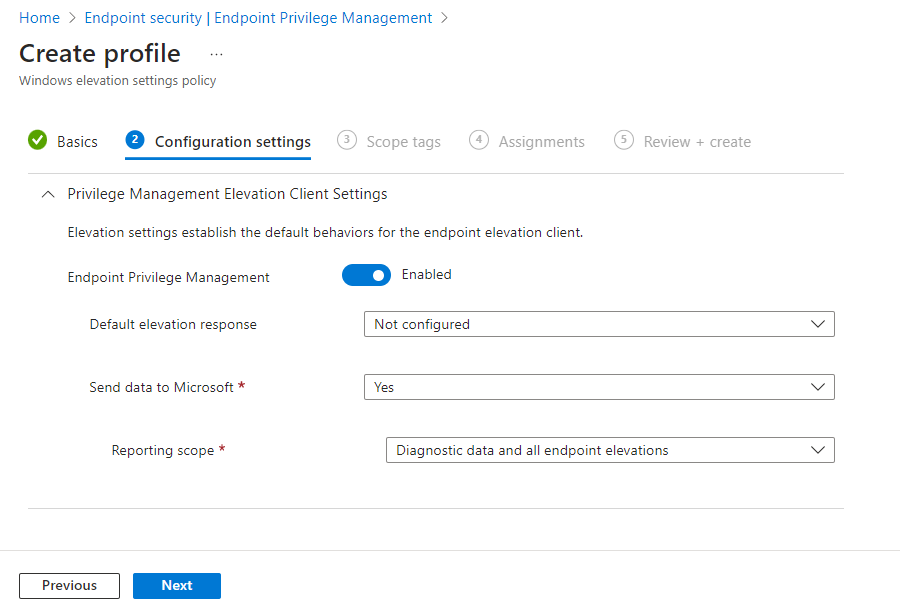 Image of the evaluation settings configuration page.