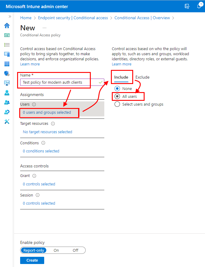 Begin configuration of the conditional access policy.